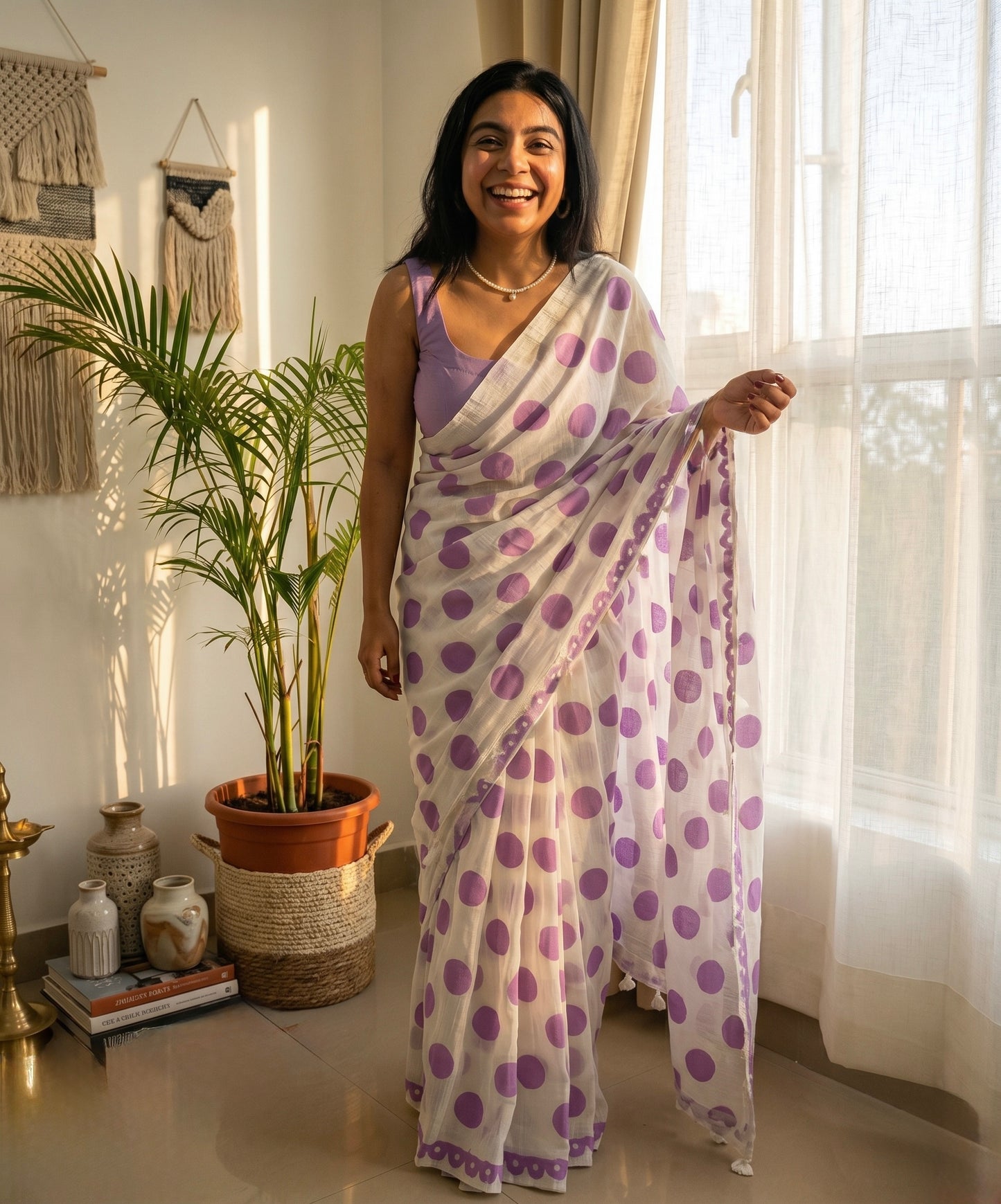 Lilac Lilt Handwoven cotton saree