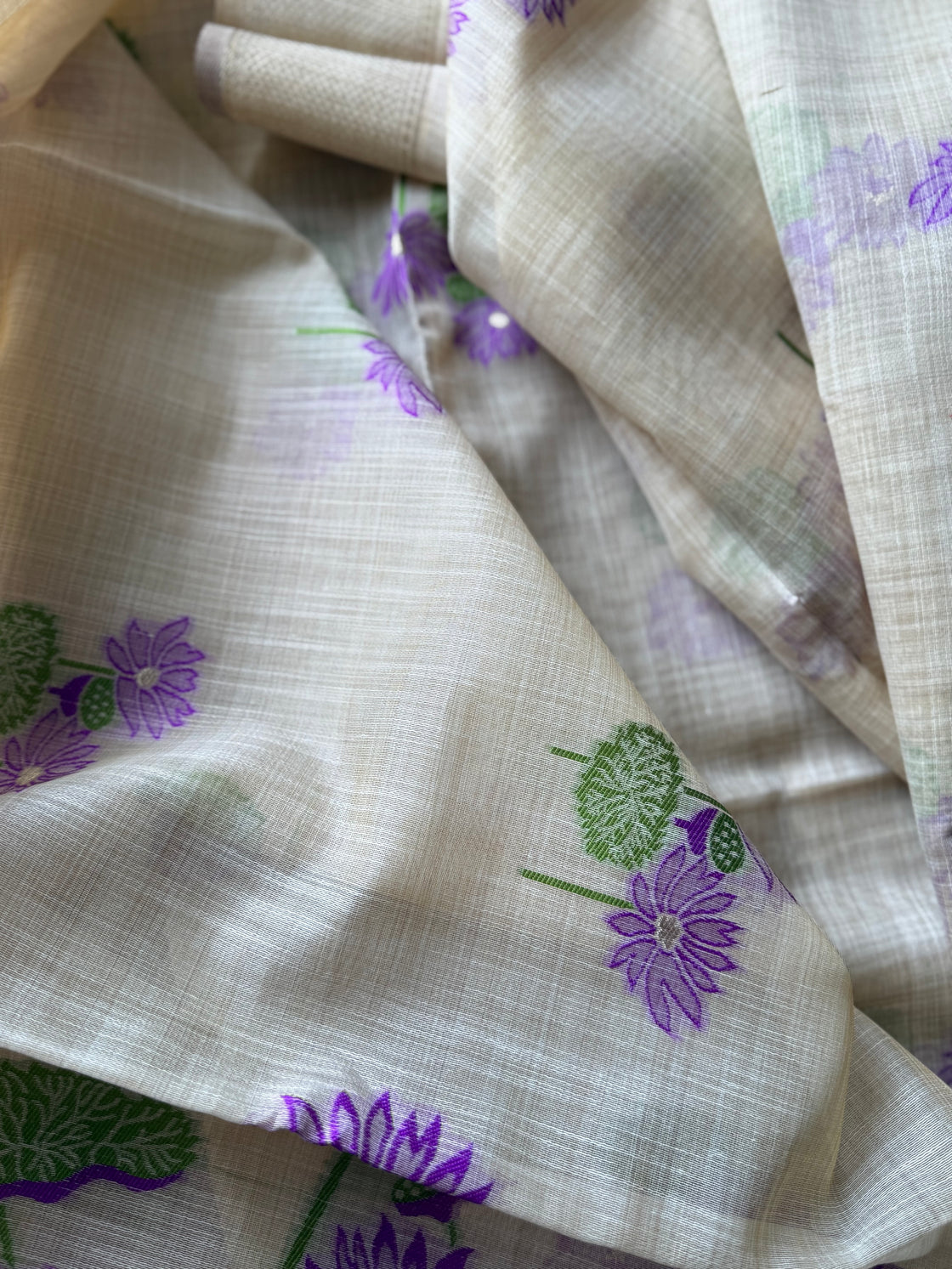 Happy purple lotus chanderi cotton saree