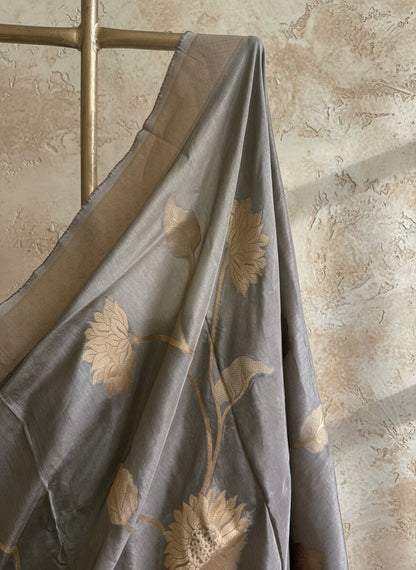 Grey silk banarasi saree