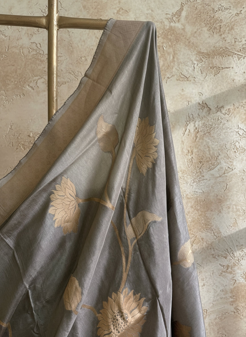 Grey silk banarasi saree
