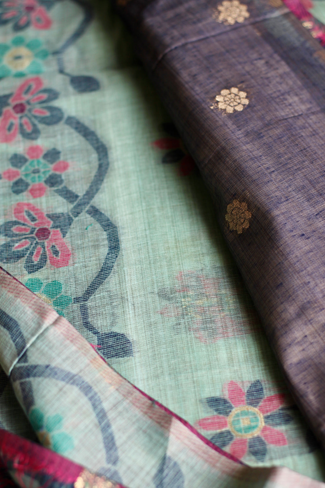 Blue chanderi cotton jamdani saree