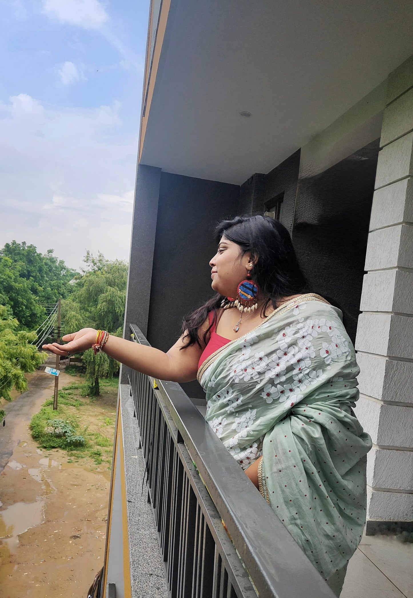 Mint blockprinted chanderi silk saree
