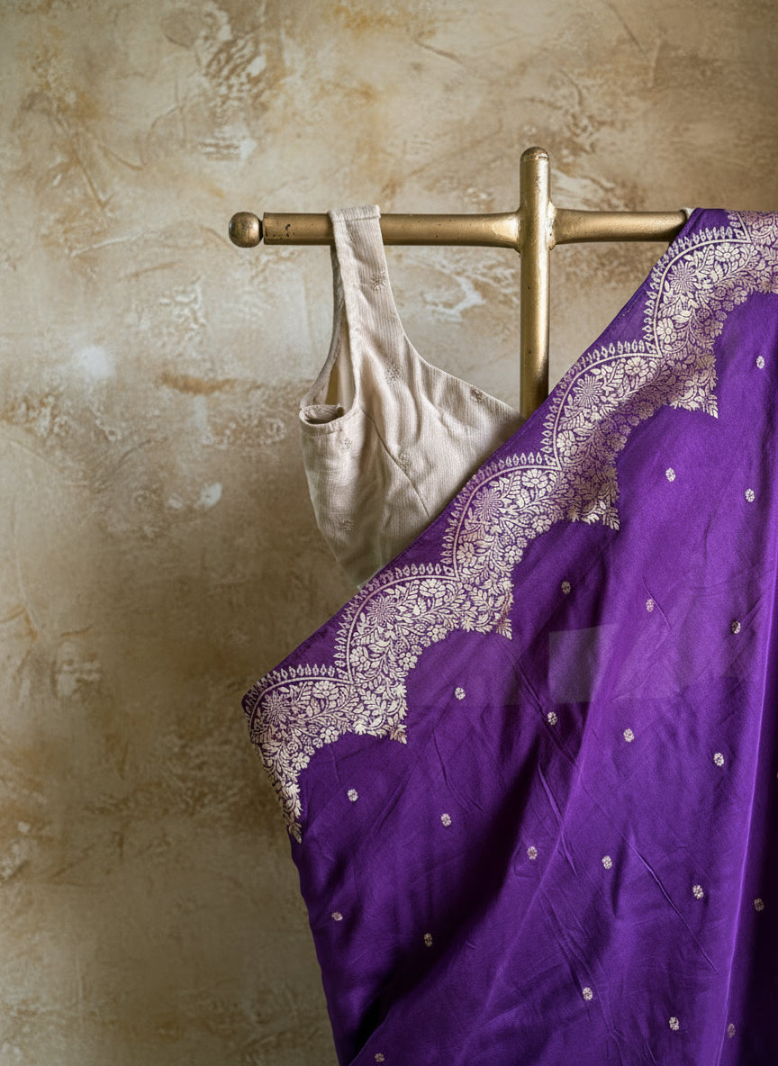Purple silk banarasi saree