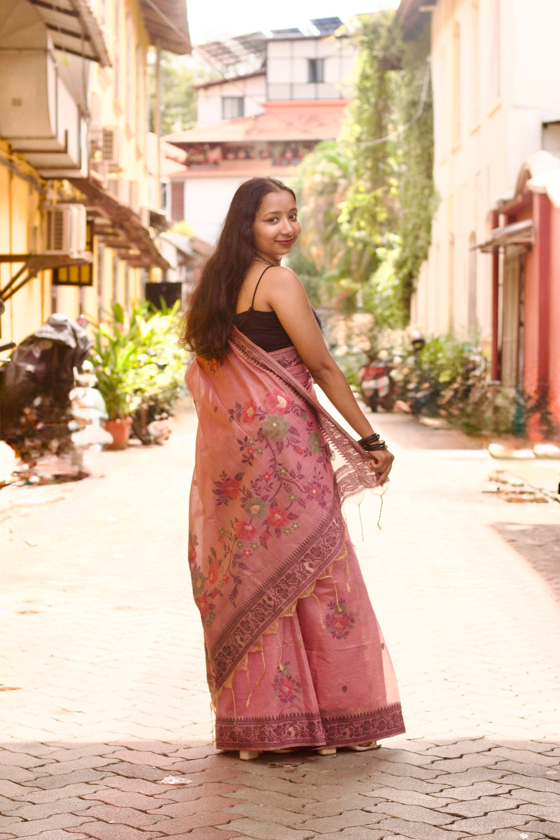 Pink chanderi cotton jamdani saree