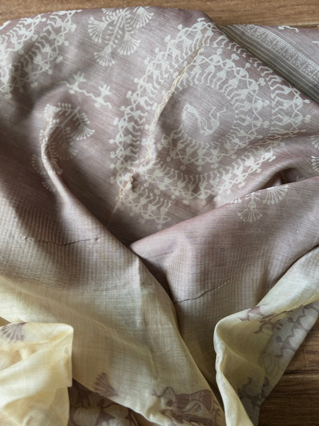 Brown varli chanderi cotton saree