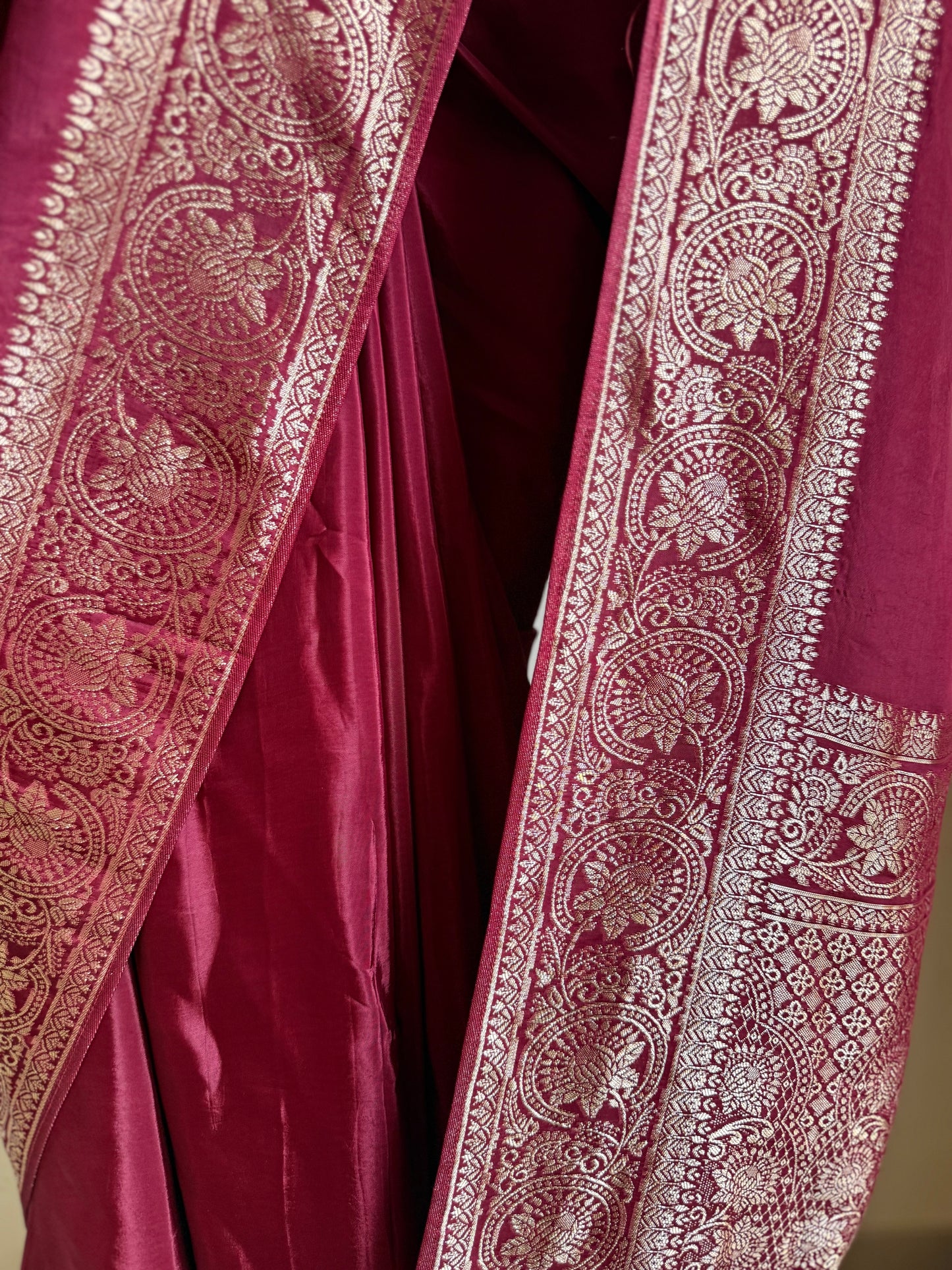 Maroon silk banarasi saree