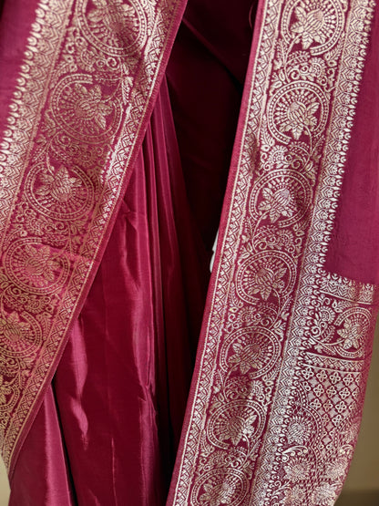 Maroon silk banarasi saree