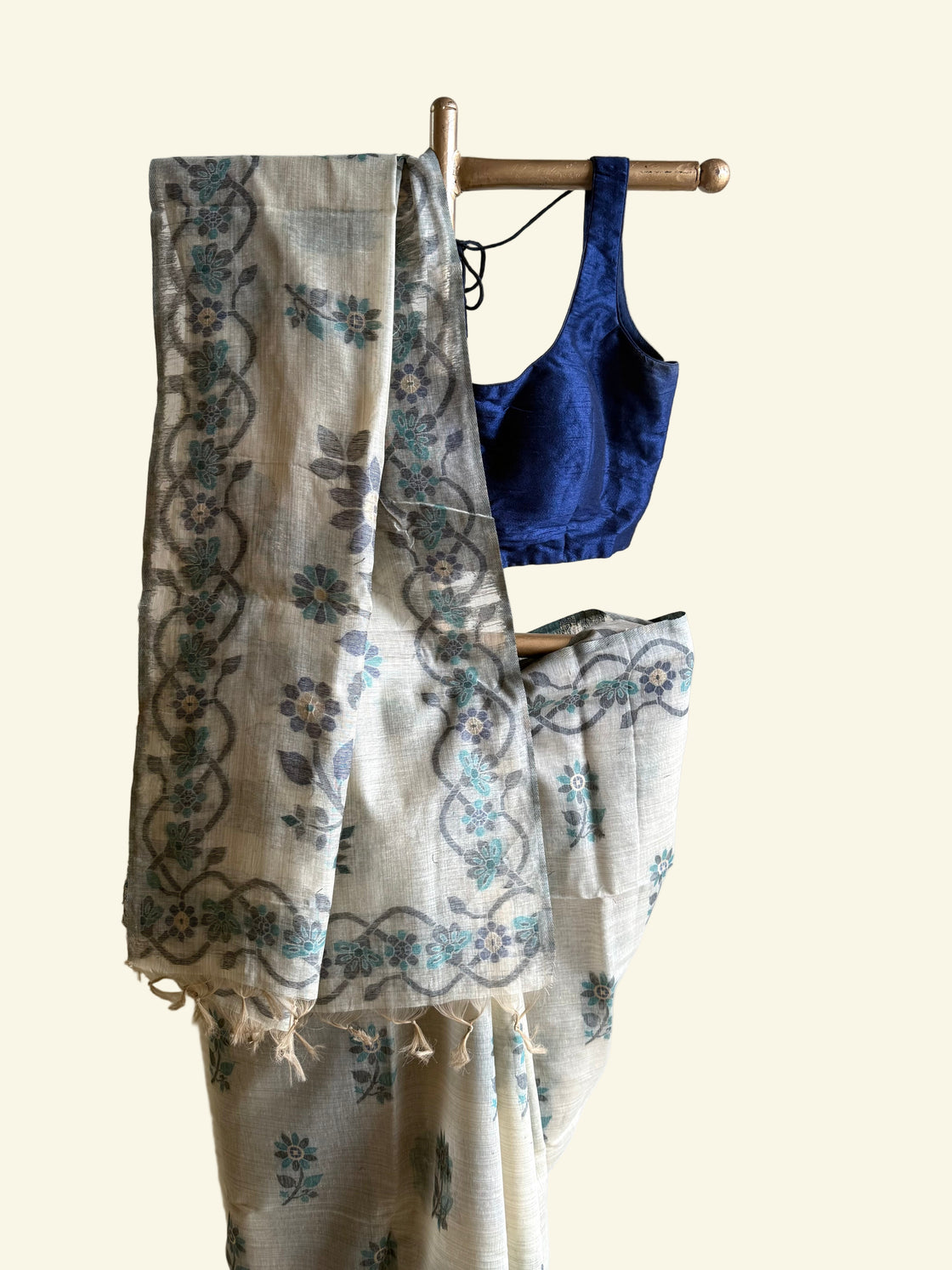 Cream chanderi cotton jamdani saree