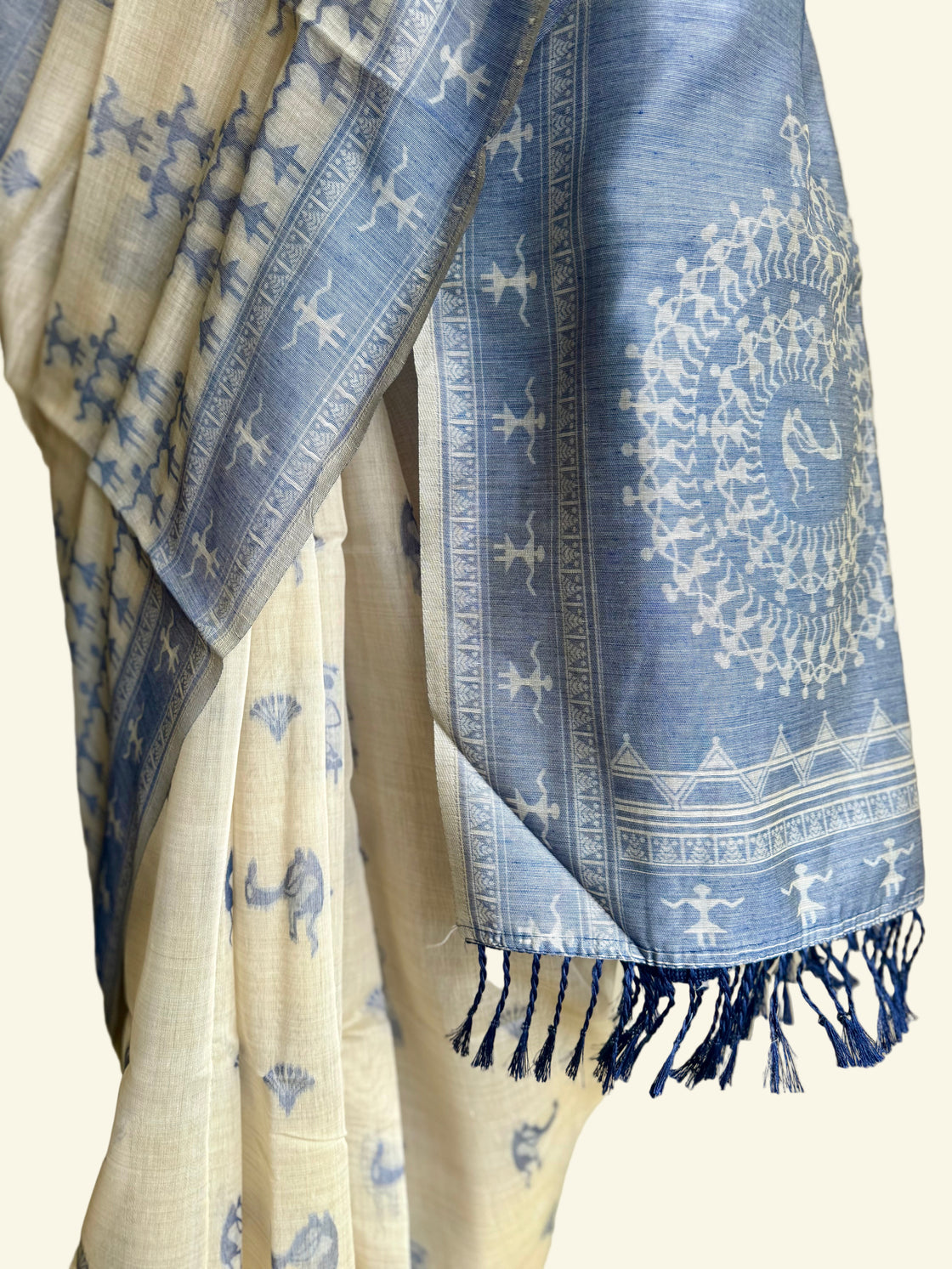 Blue varli chanderi cotton saree