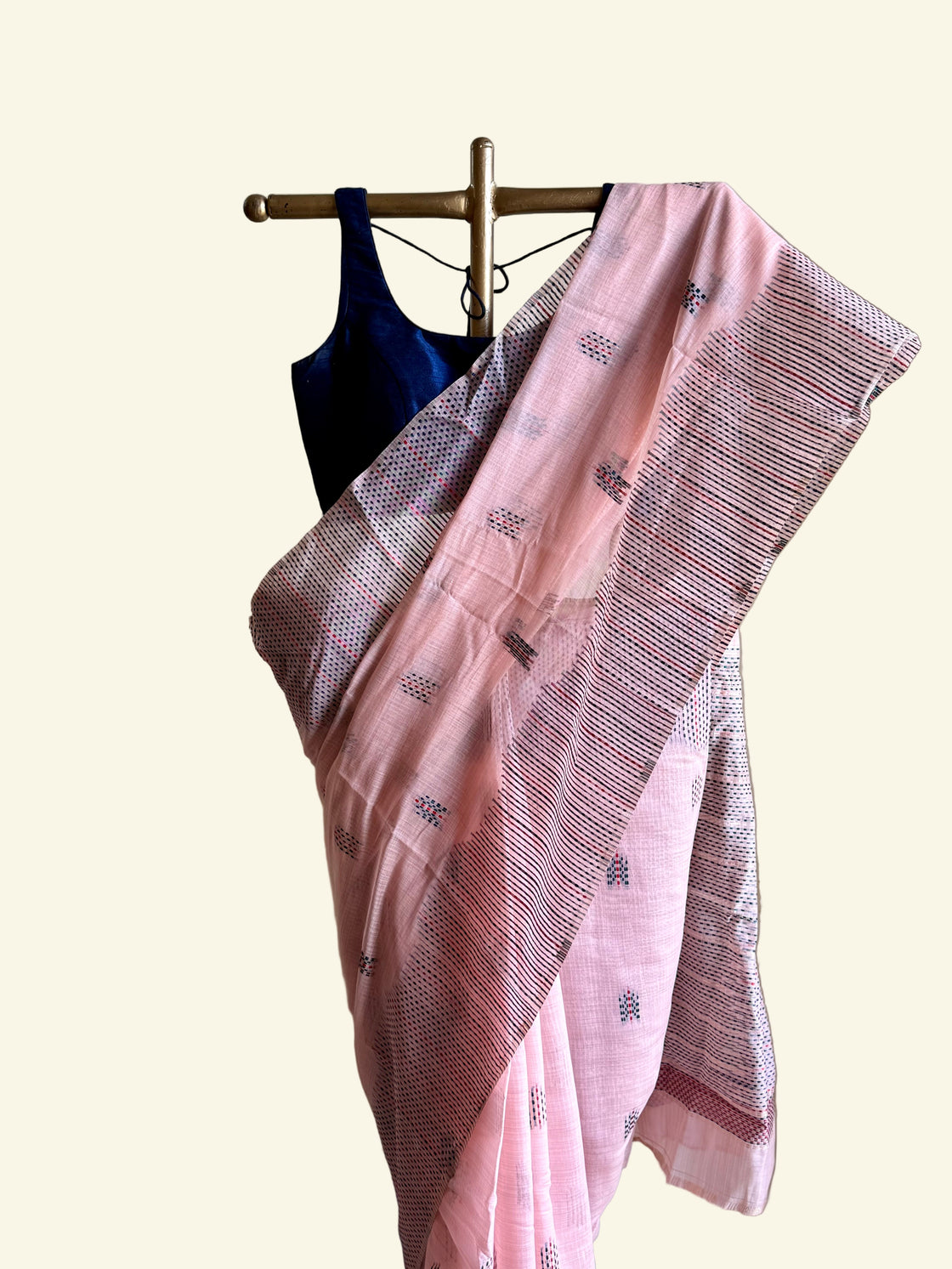 Peach chanderi cotton kantha saree