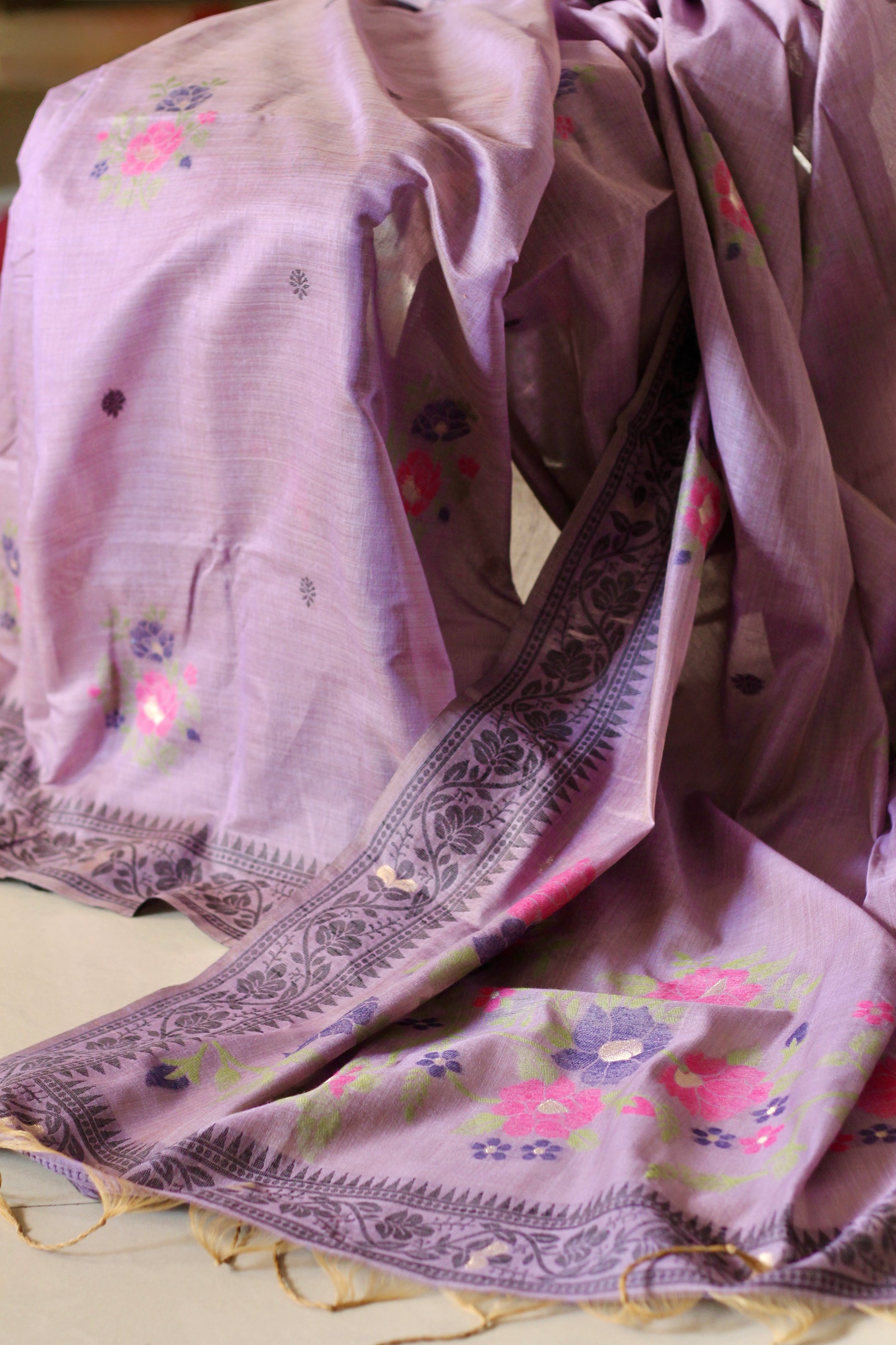 Purple chanderi jamdani saree