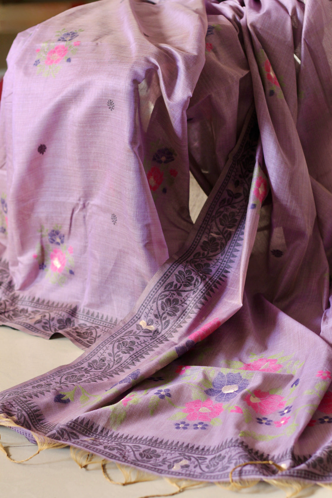 Purple chanderi jamdani saree