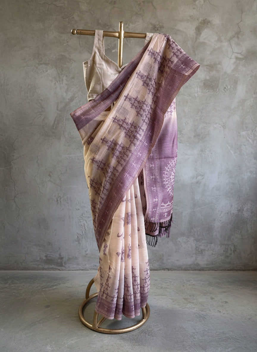 Purple varli chanderi cotton saree