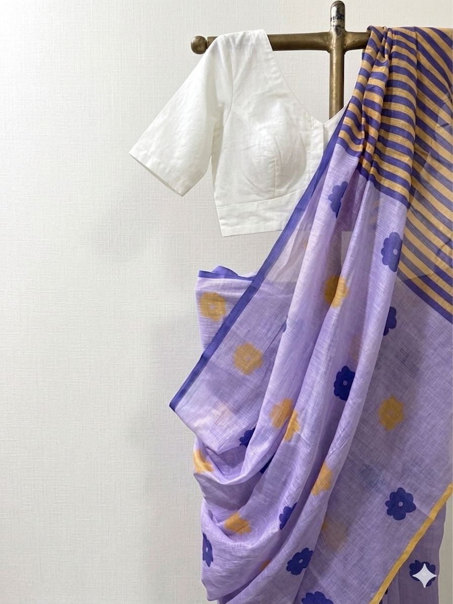 Lilac floral cotton saree