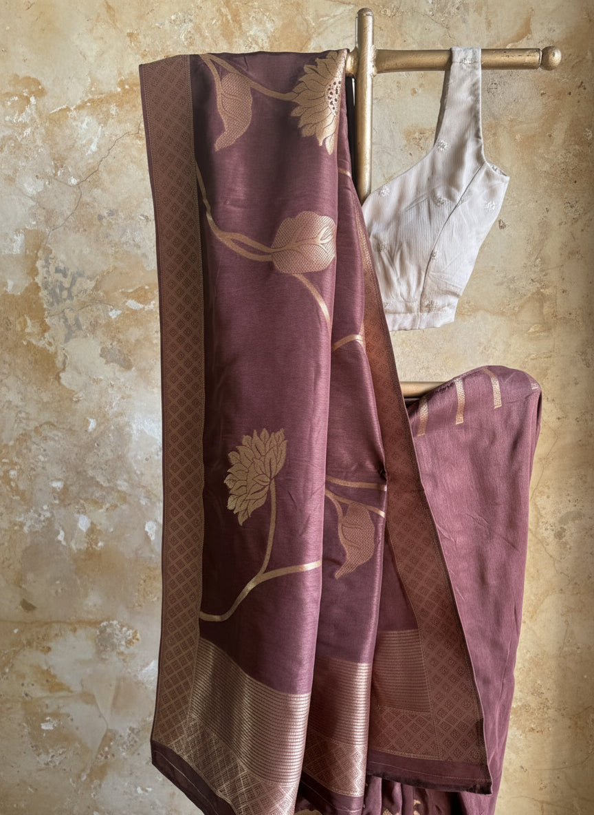 Brown silk banarasi saree