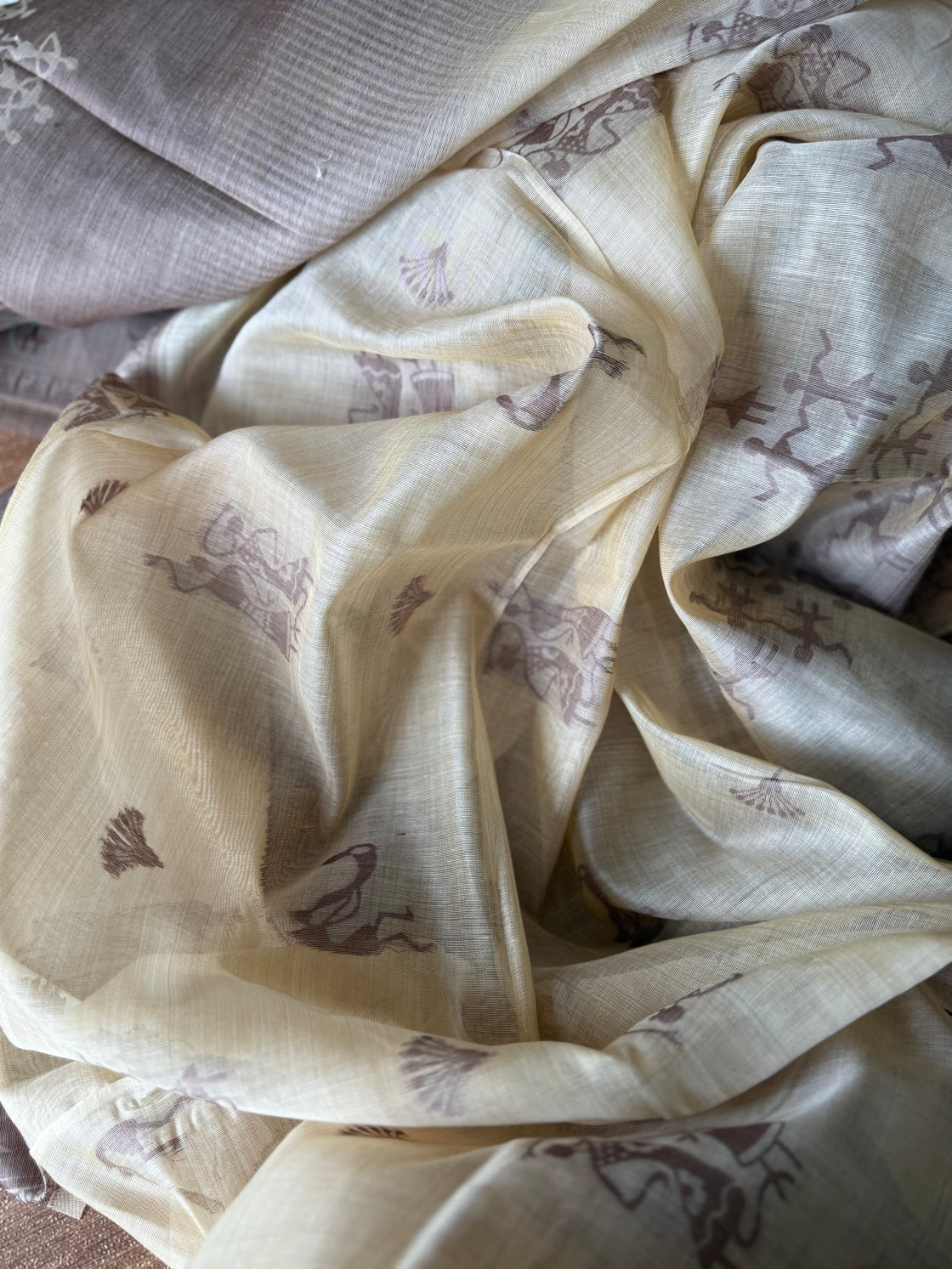 Brown varli chanderi cotton saree