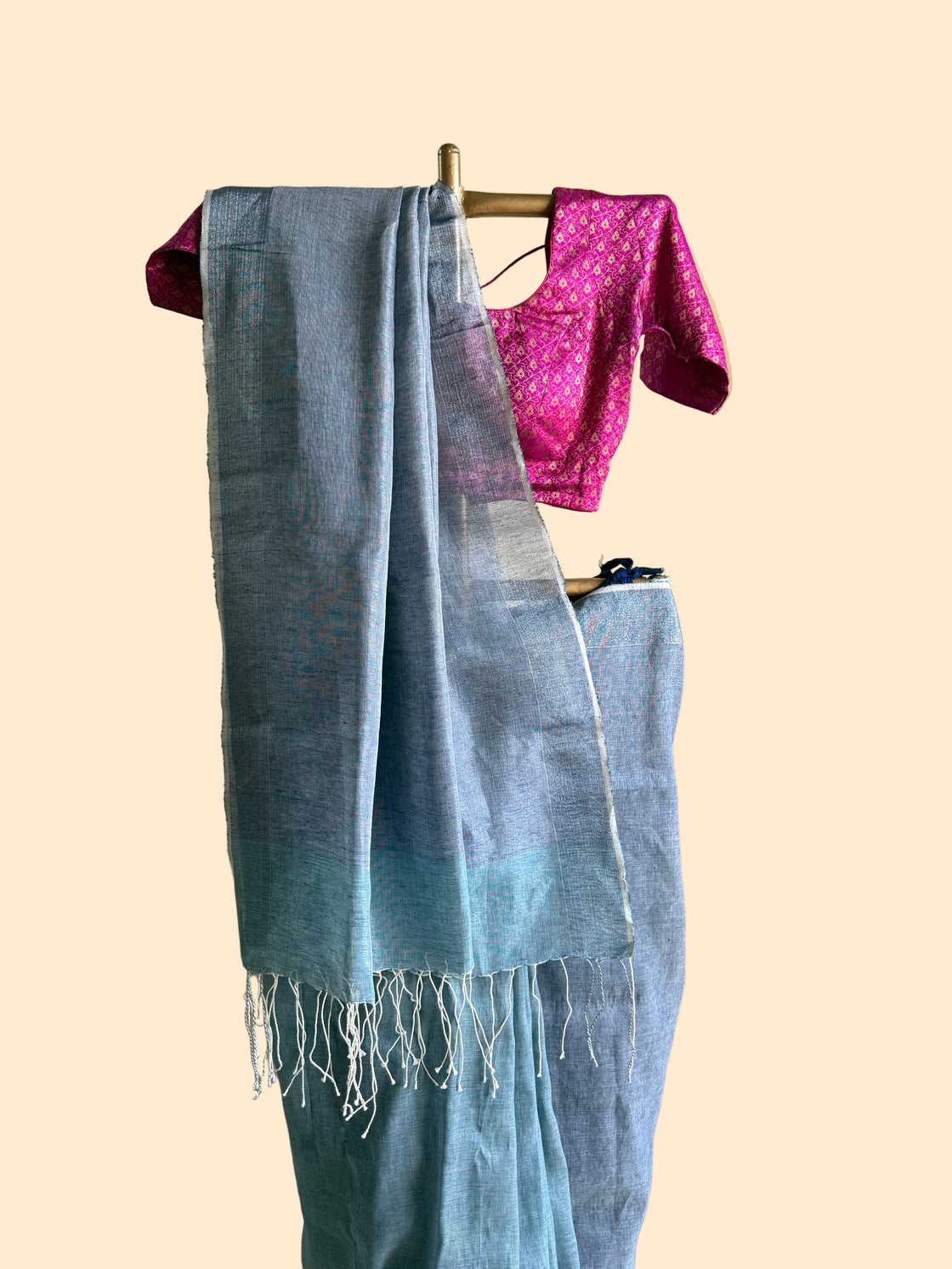 Blue linen zari saree