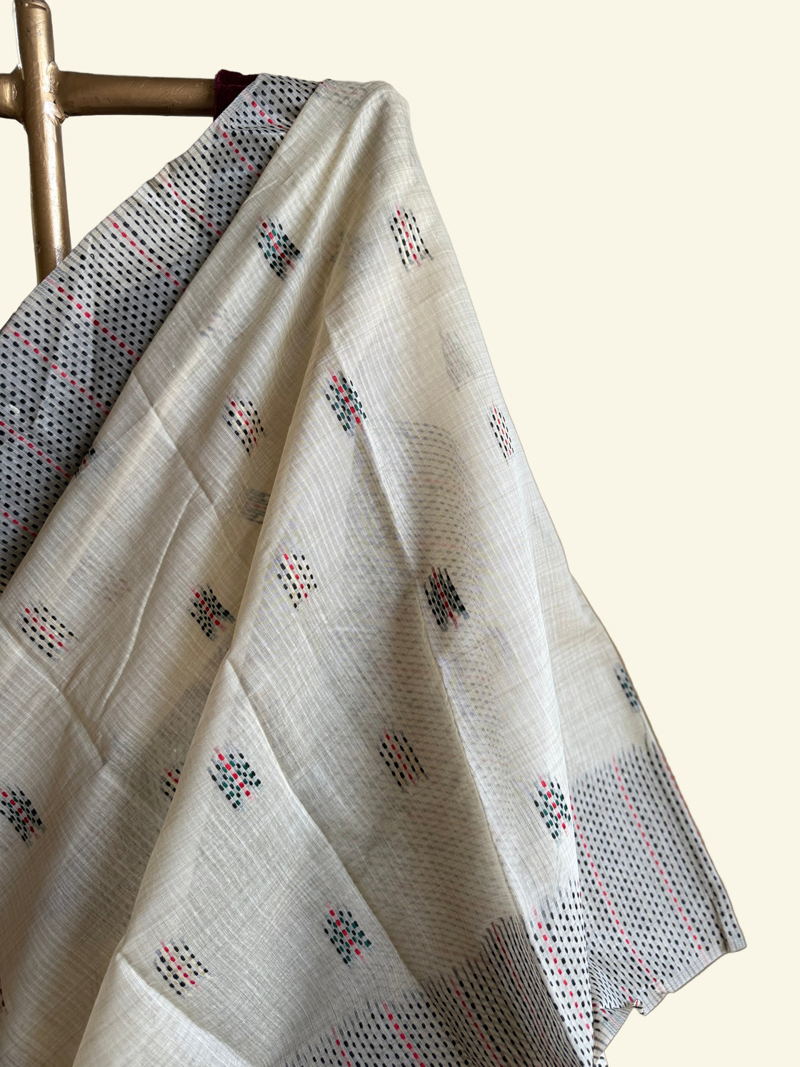 Off white chanderi cotton kantha saree