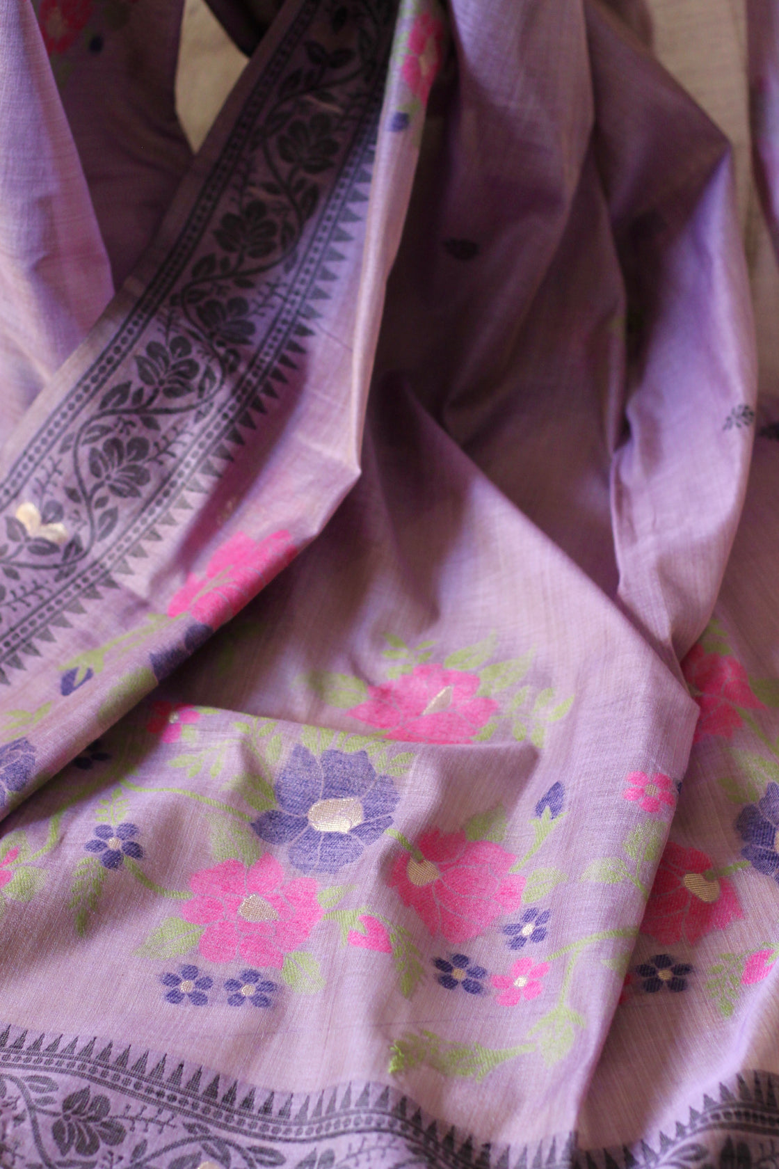 Purple chanderi jamdani saree