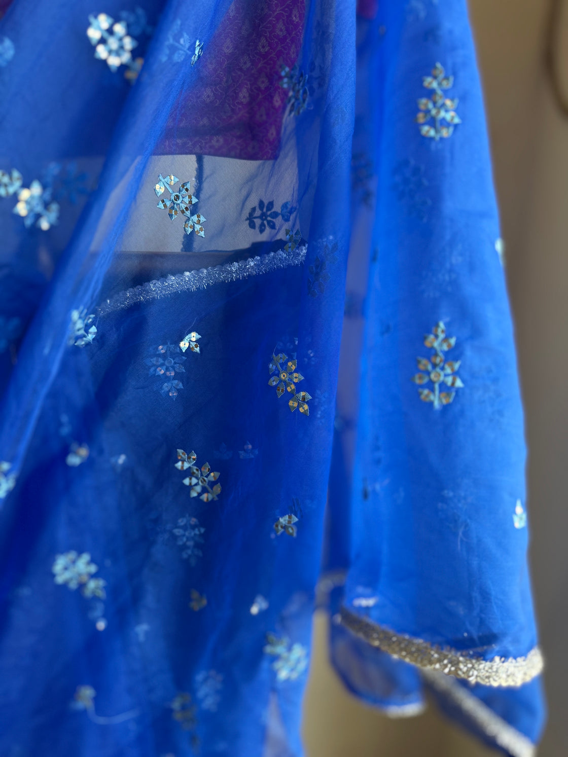 Blue organza saree