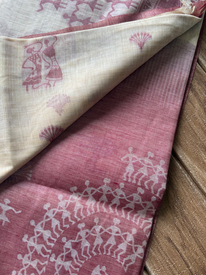 Red varli chanderi cotton saree