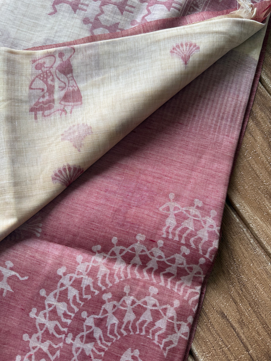 Red varli chanderi cotton saree