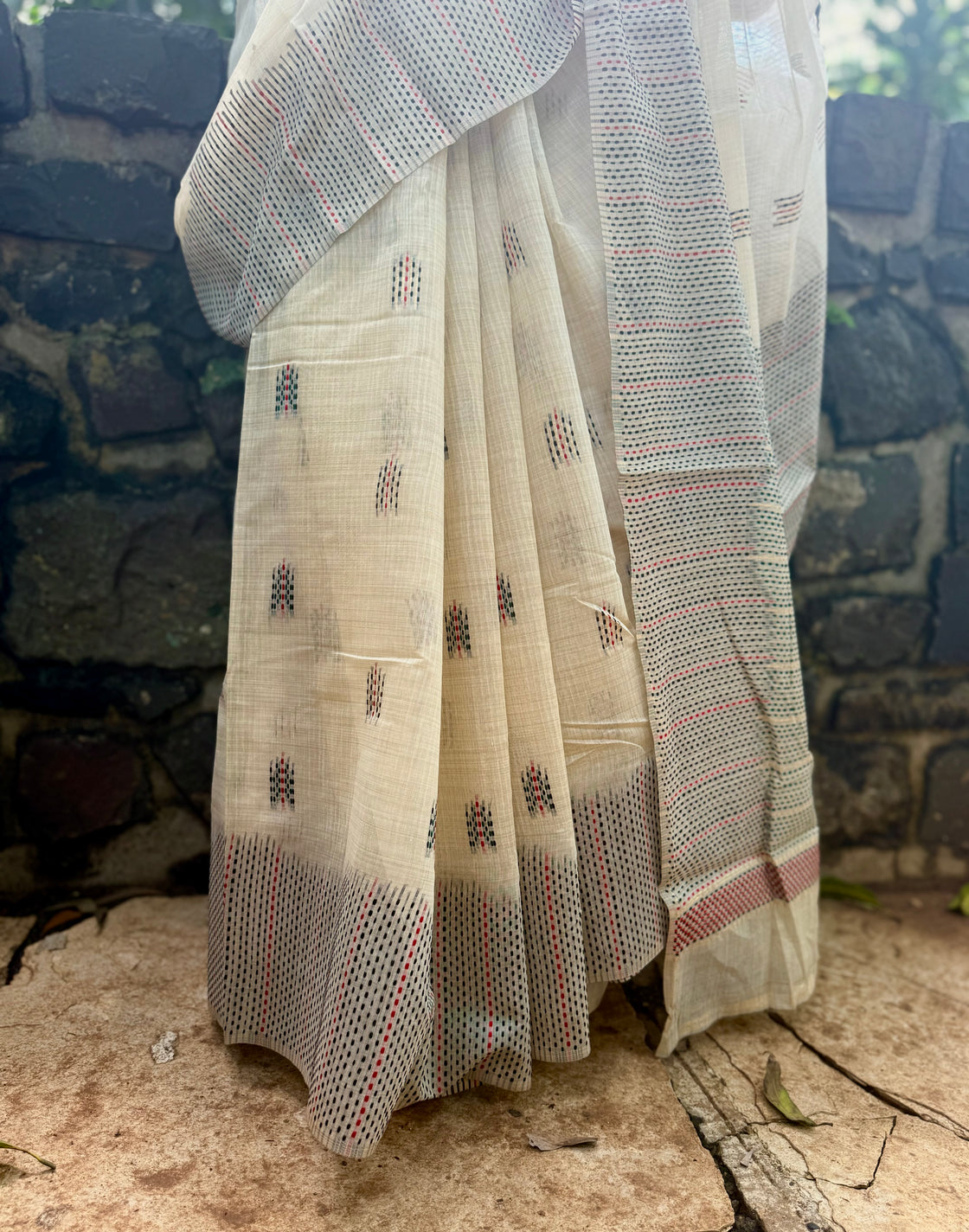 off white chanderi cotton kantha saree