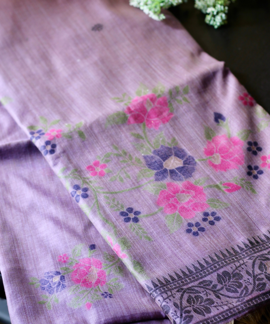 Purple chanderi jamdani saree