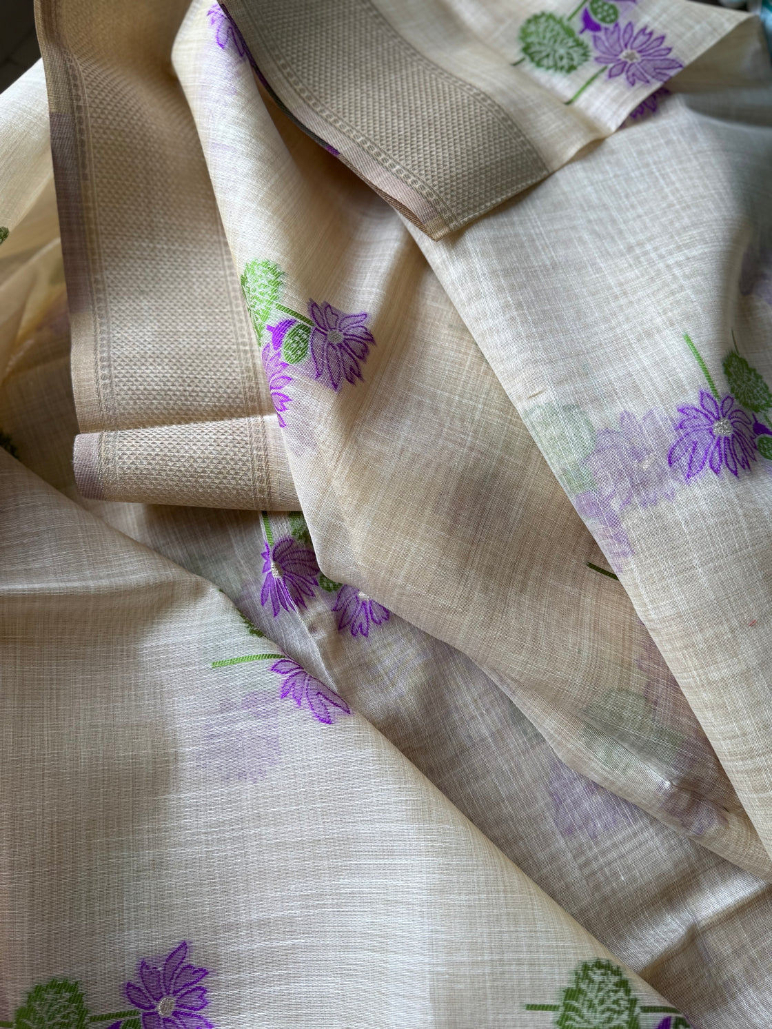 Happy purple lotus chanderi cotton saree
