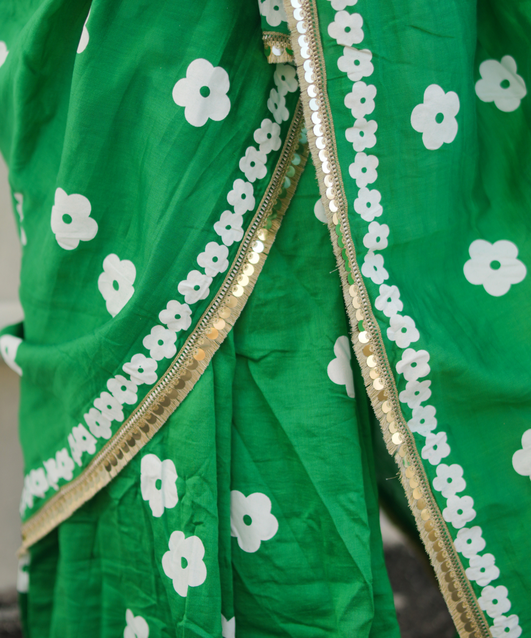 Green blockprinted chanderi silk saree