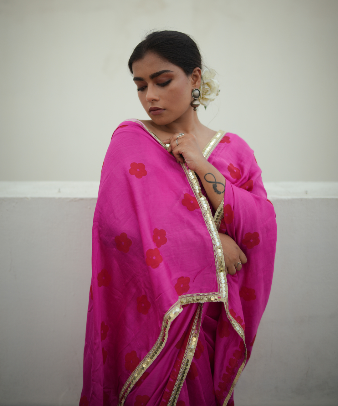 Rani pink blockprinted chanderi silk saree