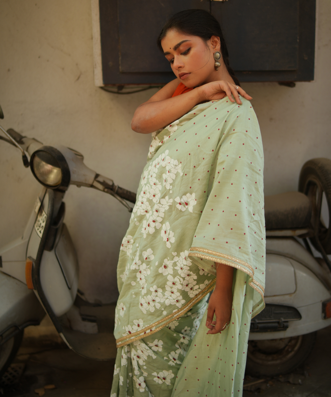 Mint blockprinted chanderi silk saree
