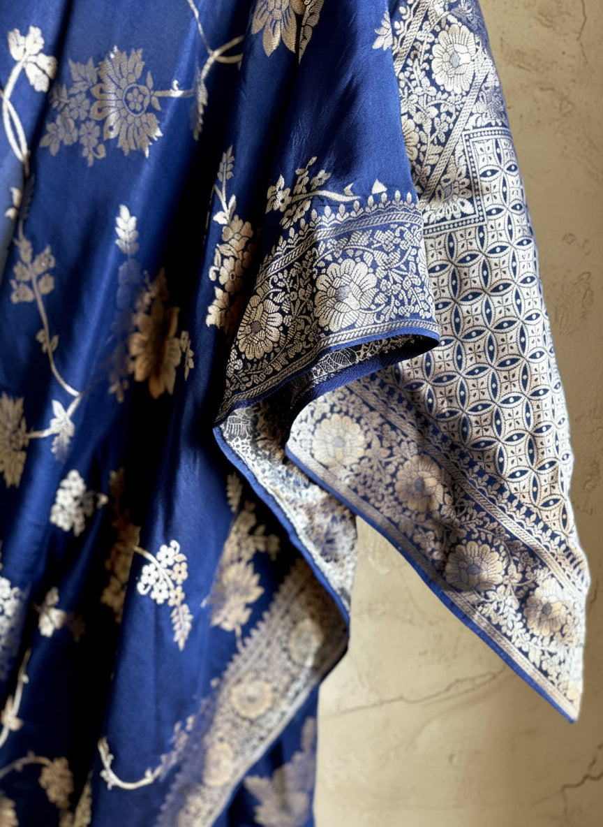 Blue silk banarasi saree