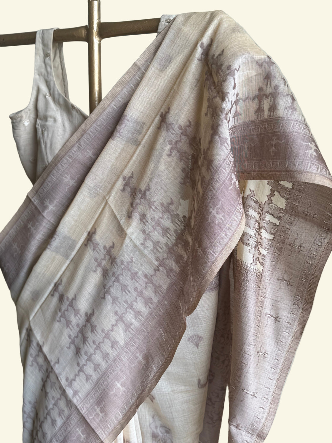 Brown varli chanderi cotton saree