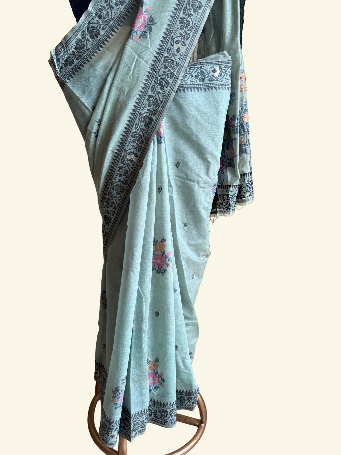 Sage green chanderi cotton jamdani saree