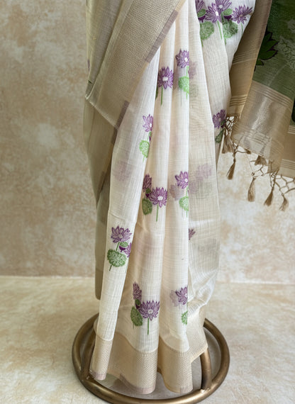 Purple lotus chanderi cotton saree