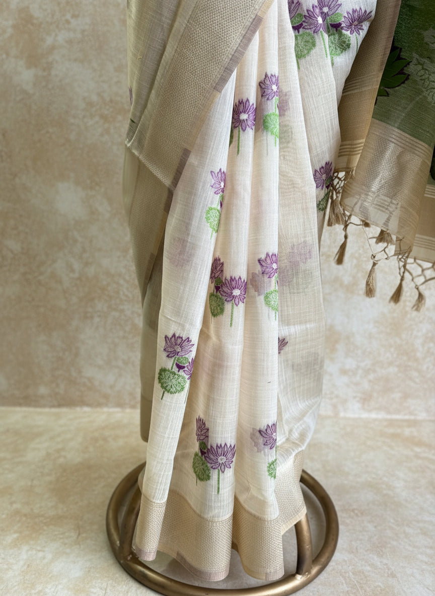 Purple lotus chanderi cotton saree