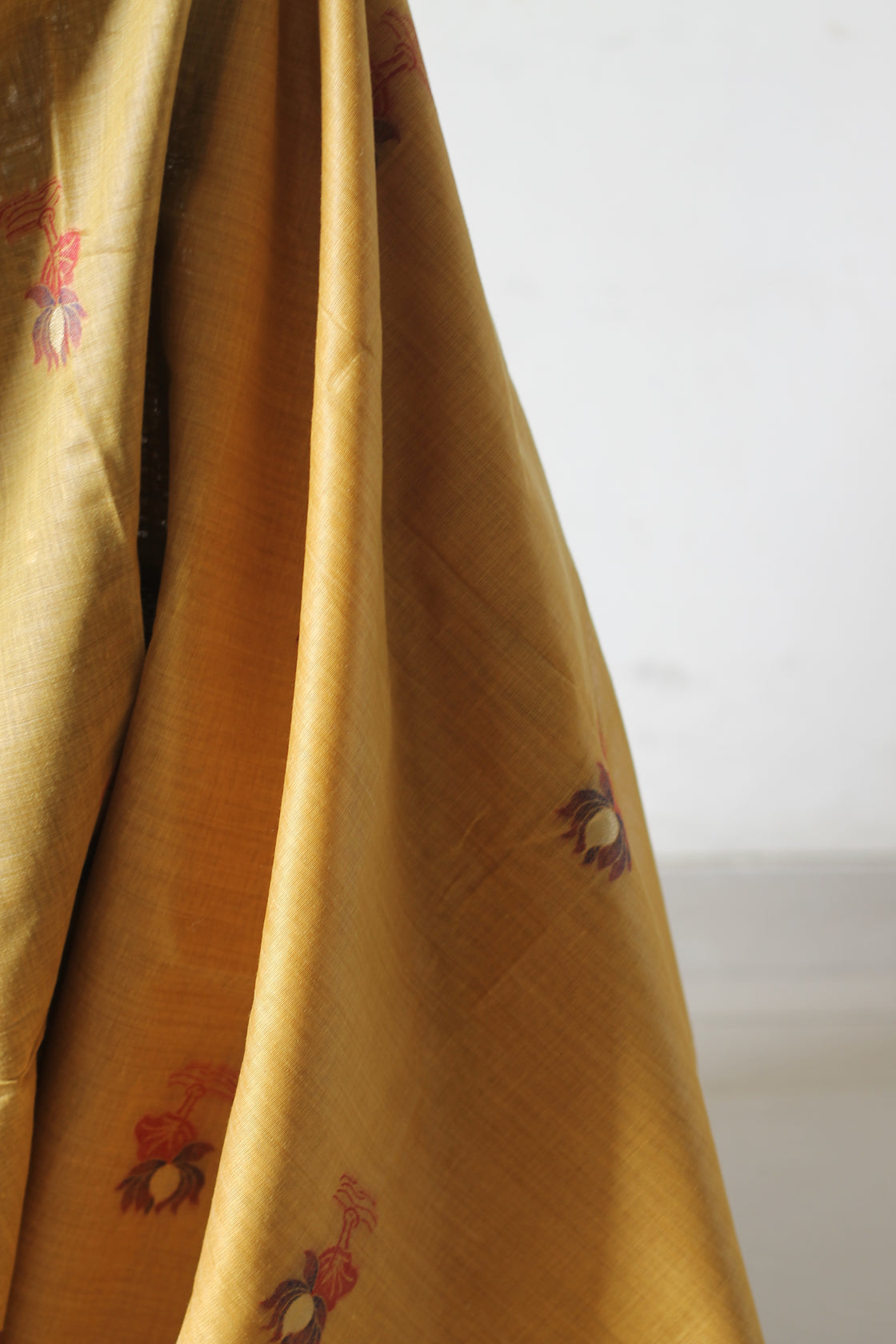 Yellow chanderi cotton lotus saree