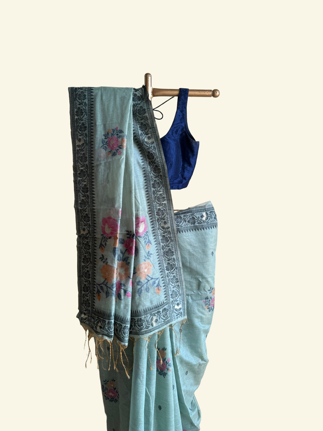 Sage green chanderi cotton jamdani saree