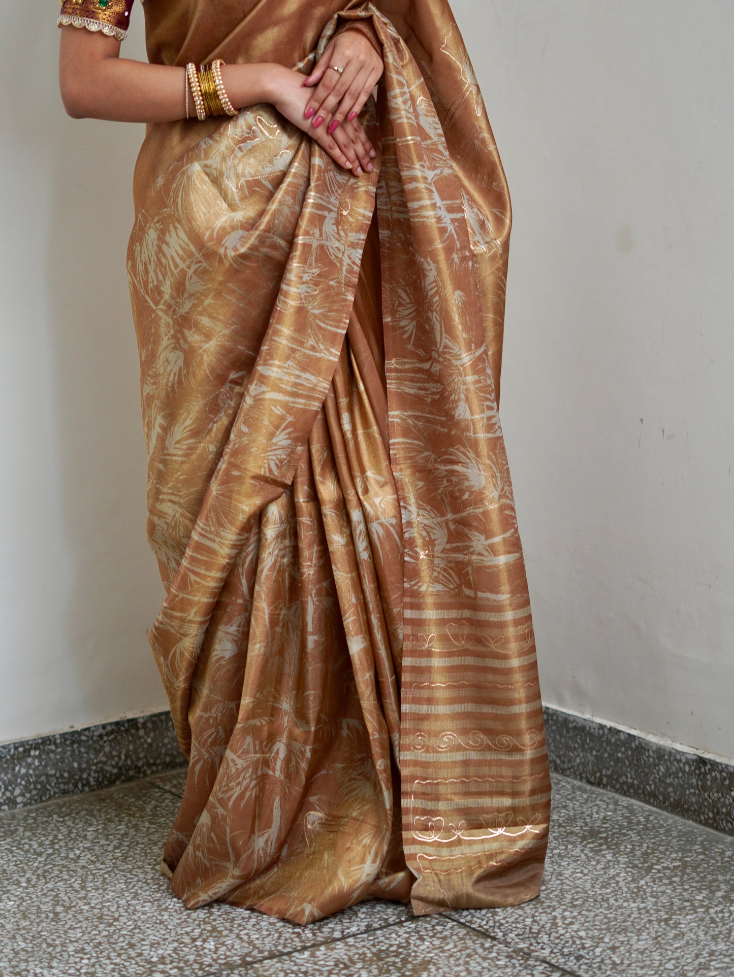 Brown abstract tissue silk saree