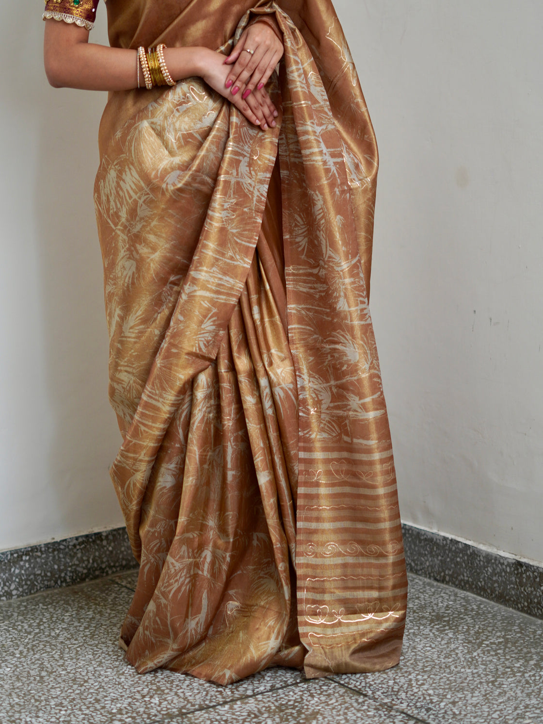 Brown abstract tissue silk saree