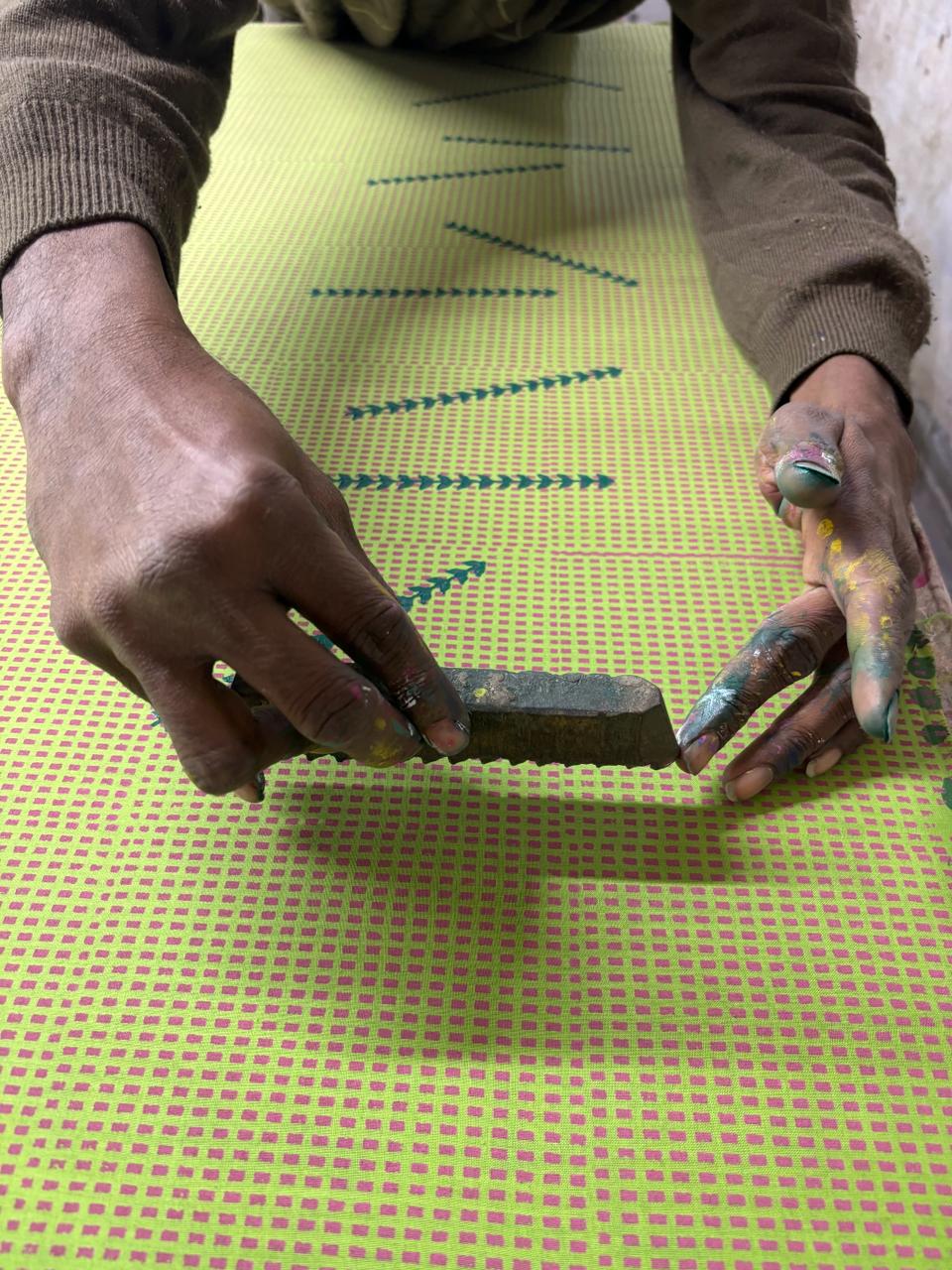 Green summer breeze block printed mulmul saree