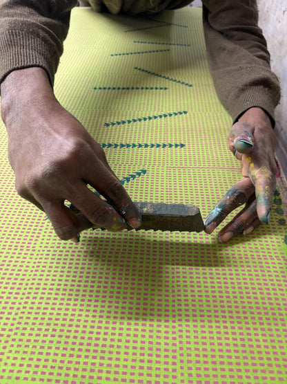 Green summer breeze block printed mulmul saree
