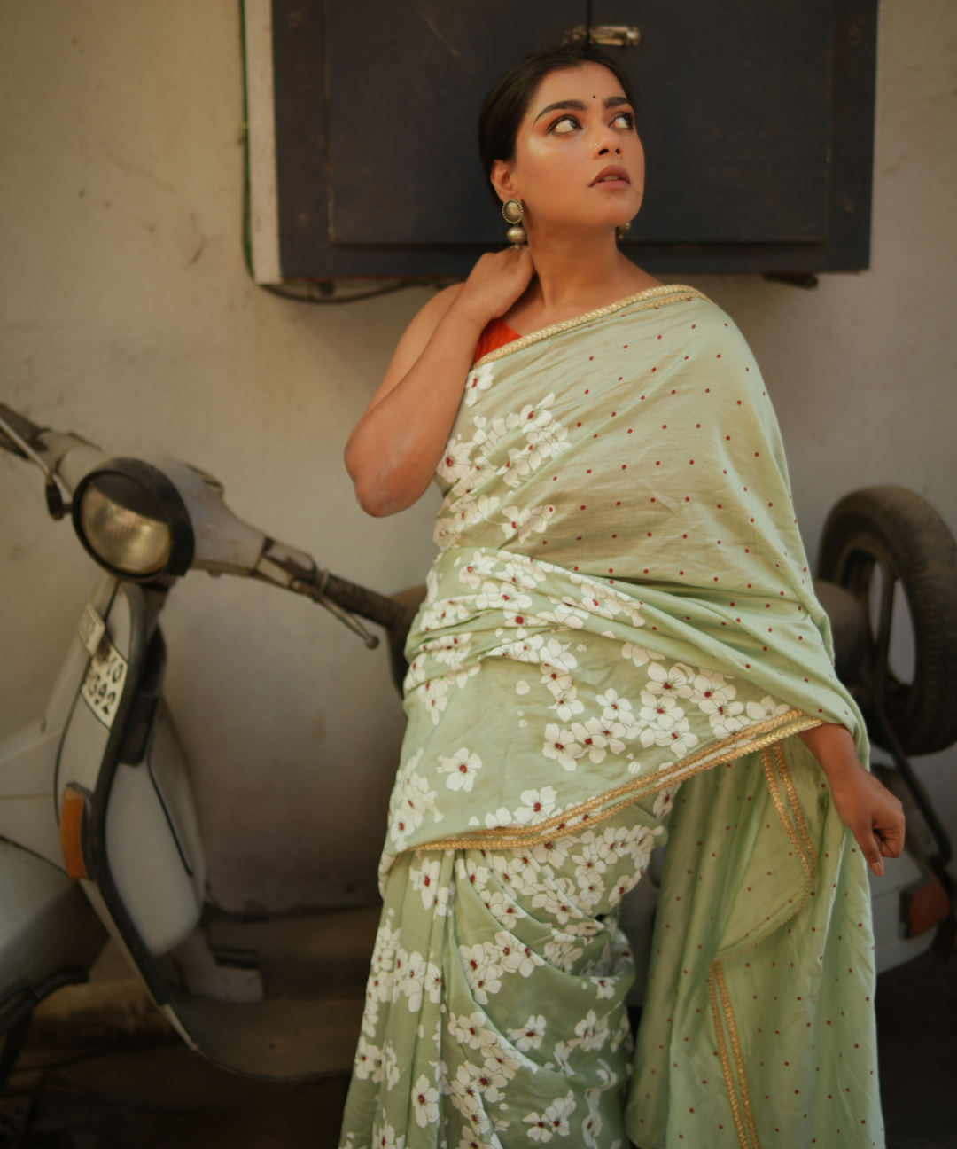 Mint blockprinted chanderi silk saree