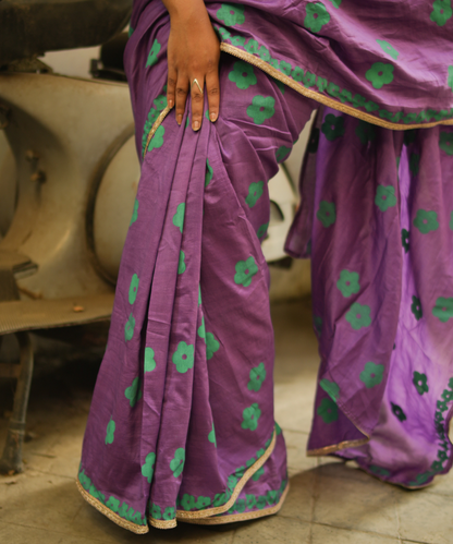 Purple blockprinted chanderi silk saree