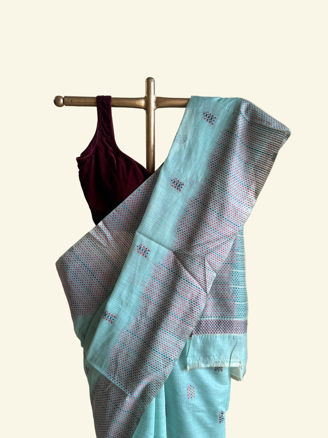 Sea green chanderi cotton kantha saree