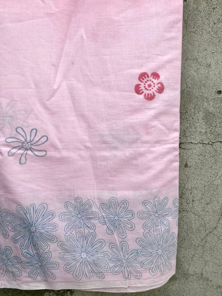 Pink ombré hand blockprinted cotton mulmul saree