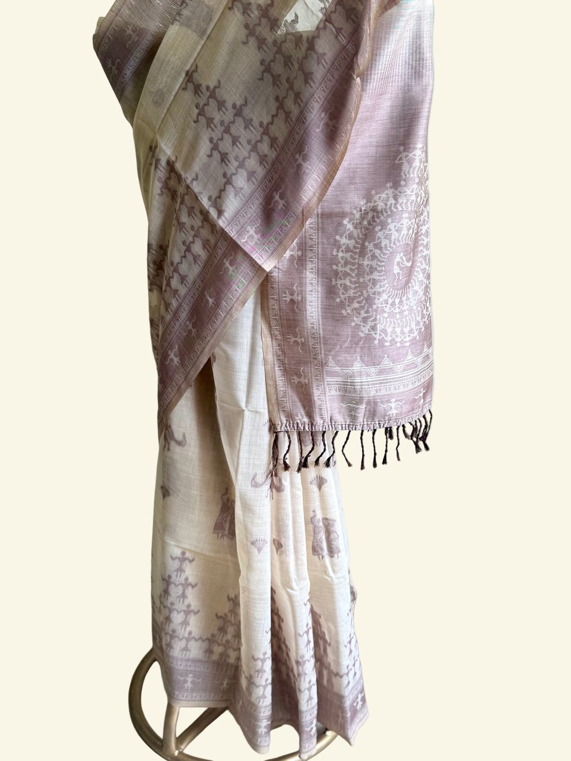 Brown varli chanderi cotton saree