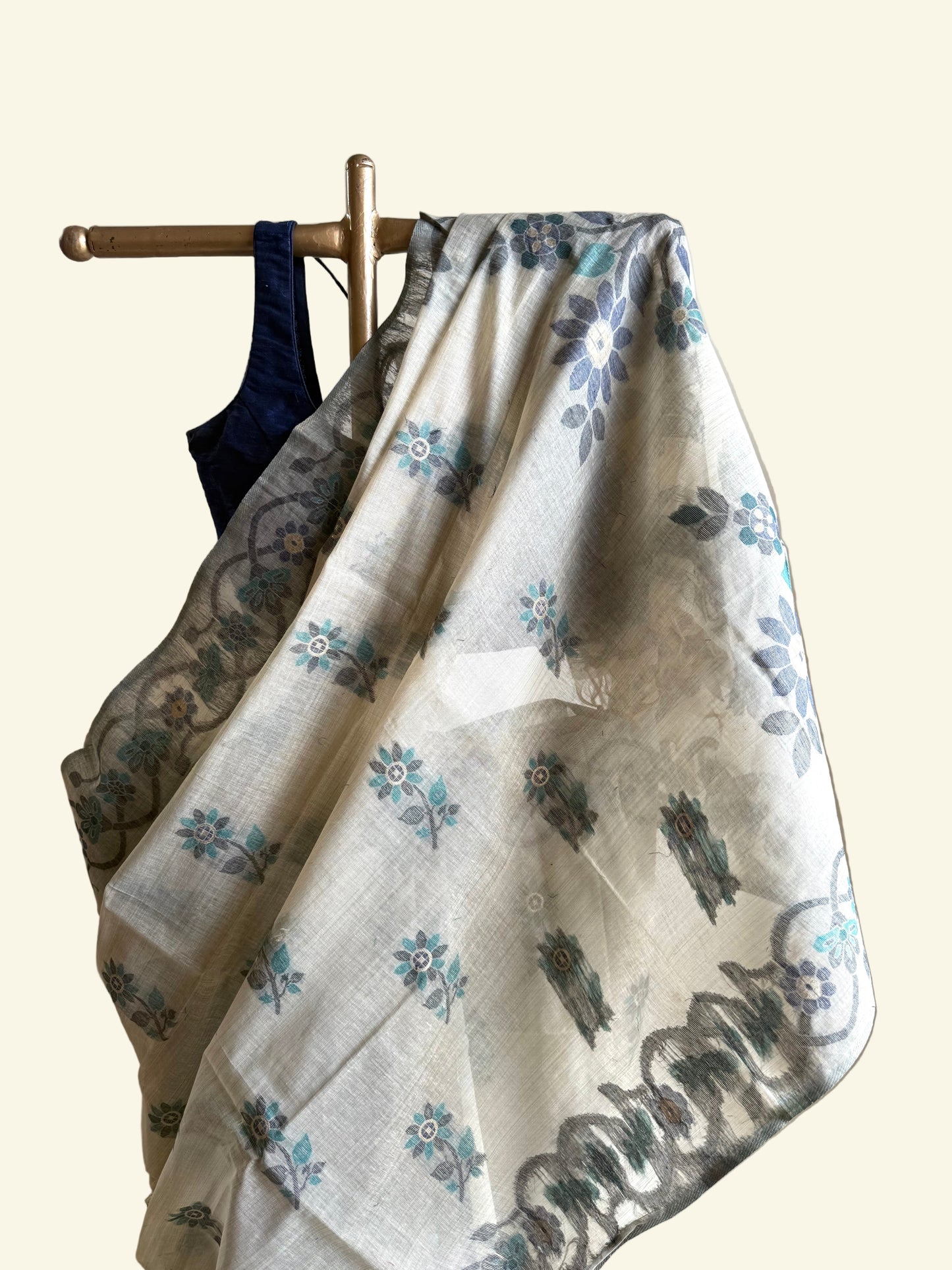 Cream chanderi cotton jamdani saree