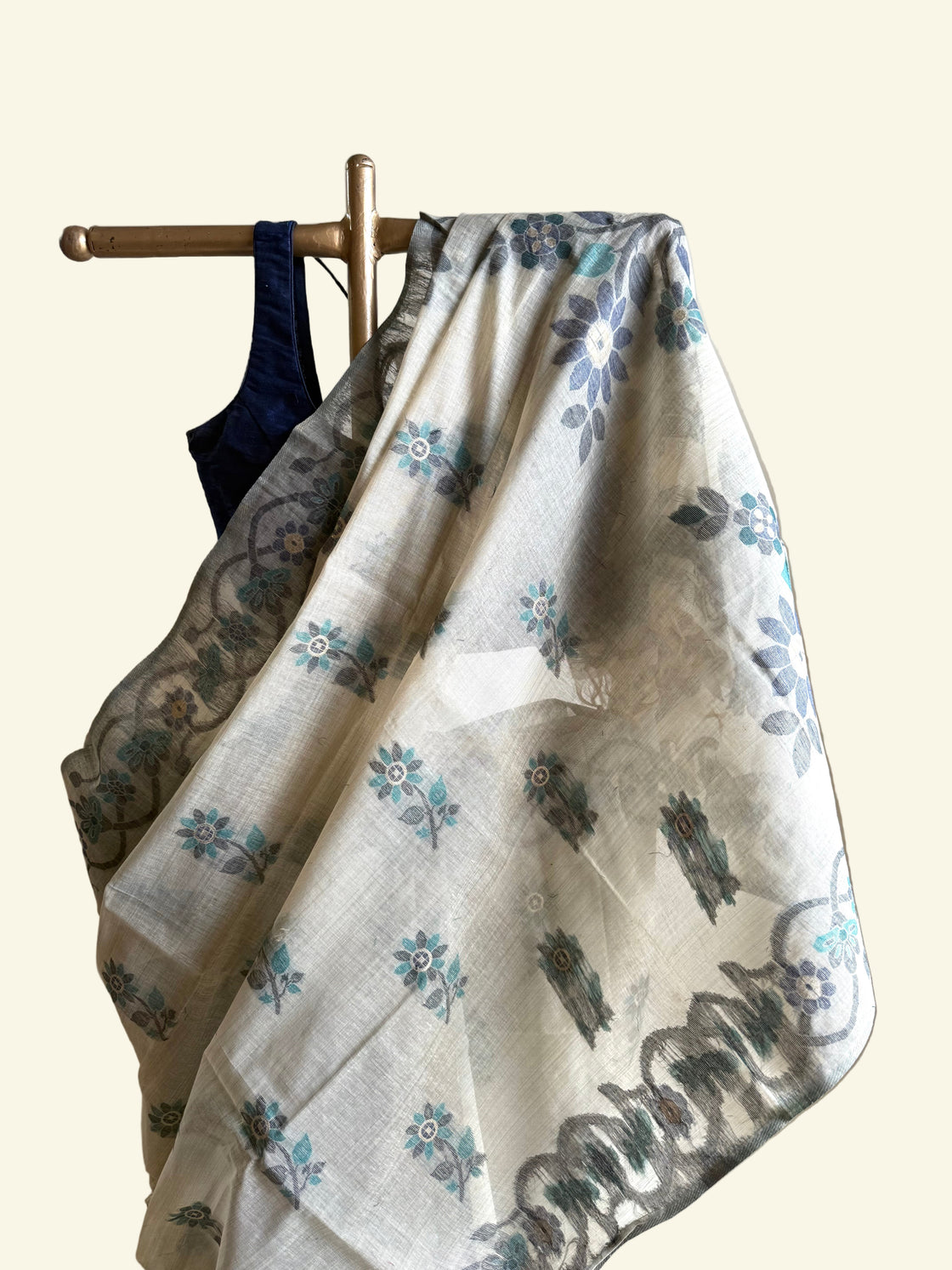 Cream chanderi cotton jamdani saree